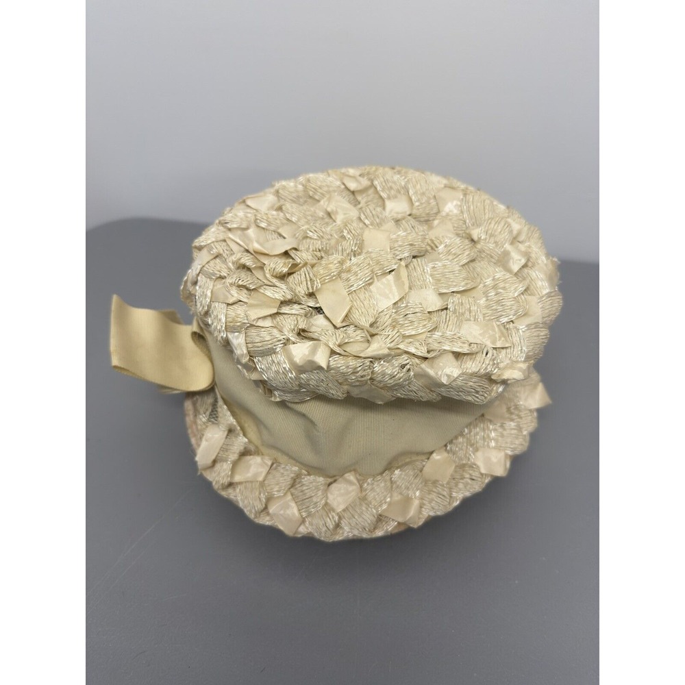 Vintage Women's Hat Ivory Weaved Ribbon Short Brim 1950s Union Made‎ #24